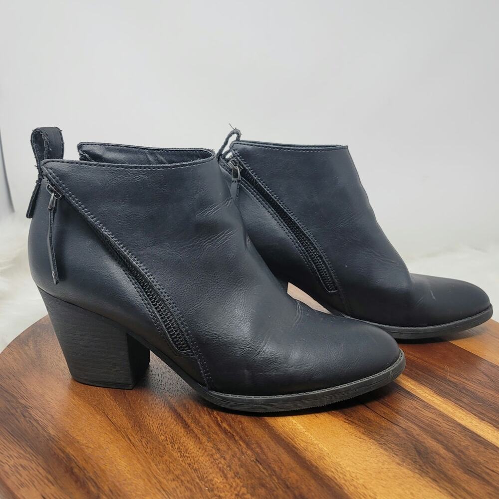 Massini Black Leather 2 Side Zip Heeled 3" Ankle Boots Women's 10